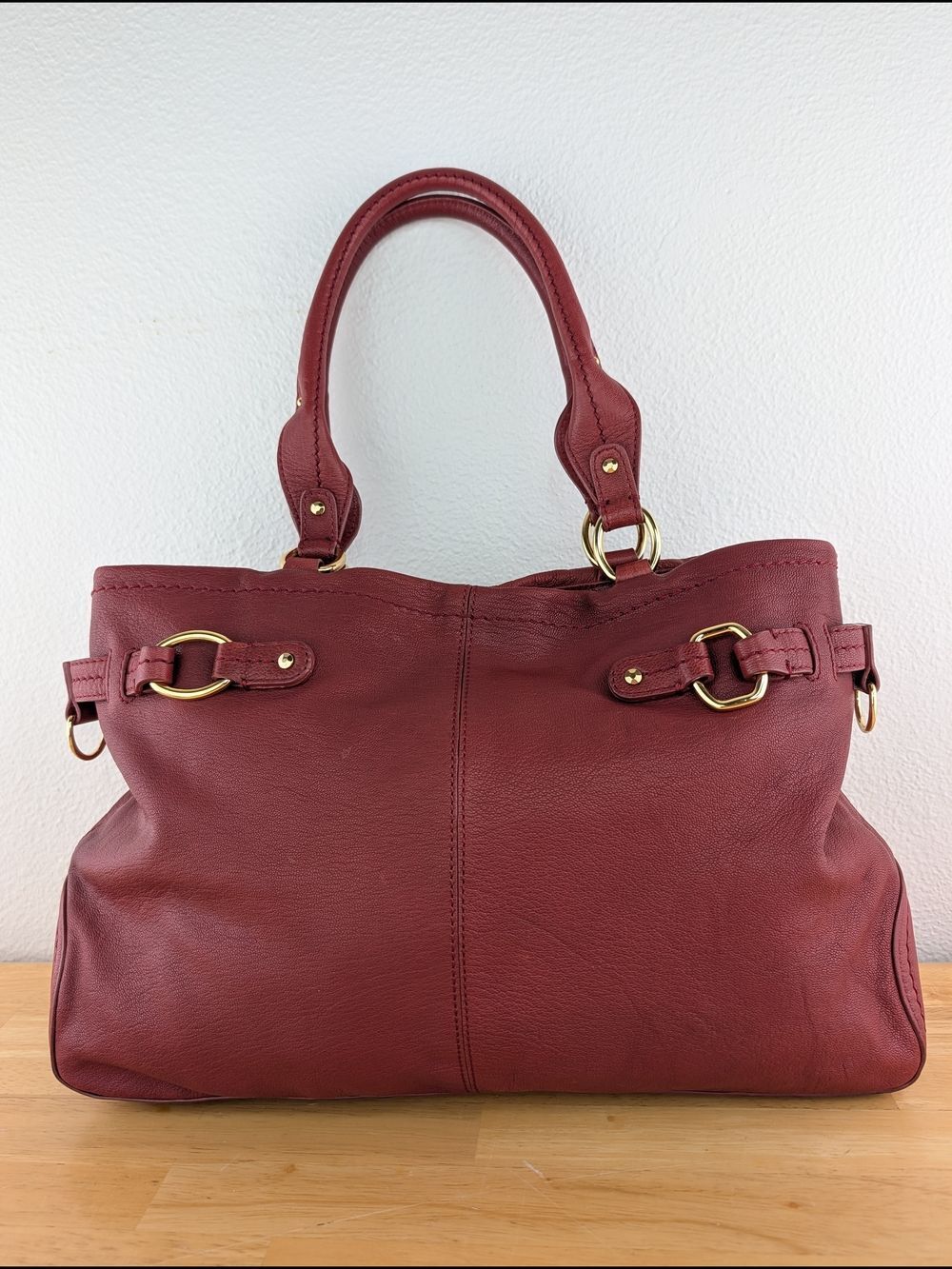 Sigrid Olsen Red Pebbled Leather Satchel Shoulder Bag Gold Stud Hardware Detail - Picture 2 of 16